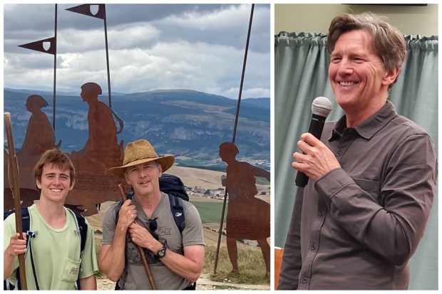 Actor and writer Andrew McCarthy, at right, speaks about his new travel memoir on May 18 at Vroman's Bookstore in Pasadena. "Walking with Sam" chronicles the 500-mile pilgrimage across Spain that he walked in 2021 with his son Sam. (Photo courtesy of Andrew McCarthy)