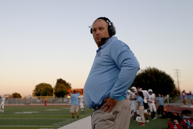Ganesha Giants head coach Don Cayer looks on during the first half of a preseason prep football game against the Sierra Vista Dons at Sierra Vista High School in Baldwin Park, Calif. on Friday August 30, 2019. The Sierra Vista Dons defeated the Ganesha Giants 50-29. (Photo by Raul Romero Jr, Contributing Photographer)